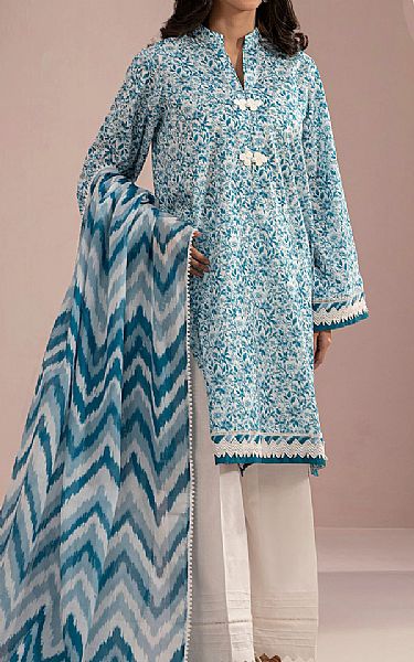 Zellbury Off White/Teal Blue Lawn Suit (2 pcs) | Pakistani Lawn Dress in USA- Image 1