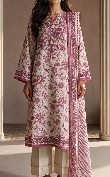 Zellbury Off White/Light Plum Lawn Suit (2 pcs) | Pakistani Lawn Dress in USA- Image 1