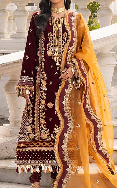 Maroon Velvet Suit | Zellbury Pakistani Winter Dresses | Custom Stitched Pakistani Winter Suits