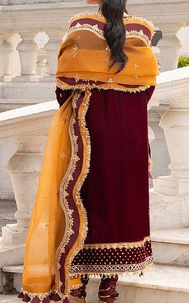 Zellbury Maroon Velvet Suit | Pakistani Winter Dresses in USA- Image 2