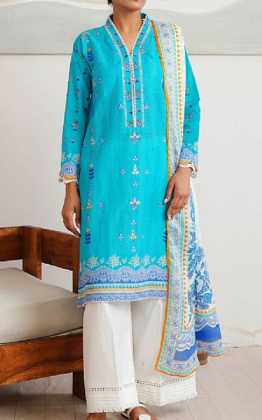 Zellbury Turquoise Cambric Suit (2 Pcs) | Pakistani Winter Dresses in USA- Image 1