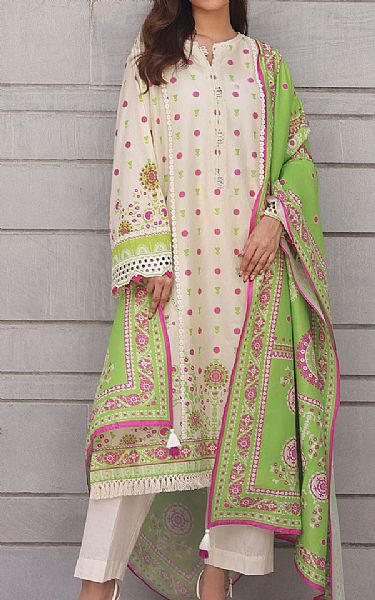 Zellbury White/Green Cambric Suit (2 Pcs) | Pakistani Winter Dresses in USA- Image 1