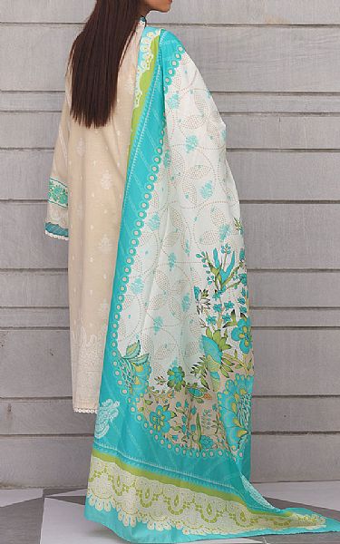 Zellbury Ivory/Turquoise Cambric Suit (2 Pcs) | Pakistani Winter Dresses in USA- Image 2