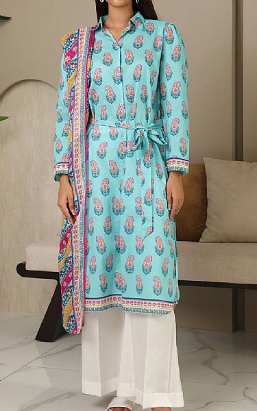 Zellbury Turquoise Cambric Suit (2 Pcs) | Pakistani Winter Dresses in USA- Image 1