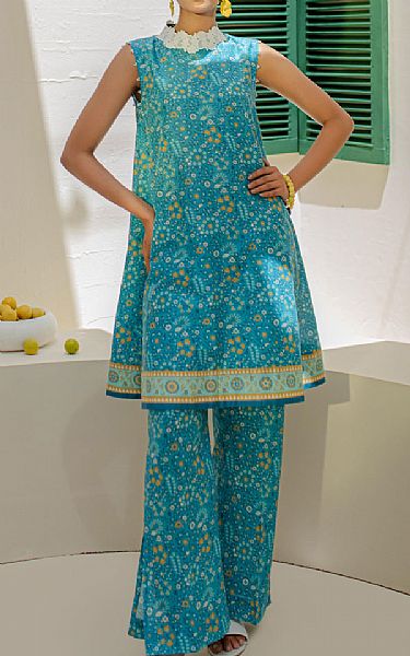 Zellbury Turquoise Cambric Suit (2 Pcs) | Pakistani Winter Dresses in USA- Image 1