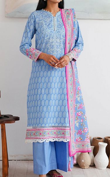 Zellbury Baby Blue Cambric Suit | Pakistani Winter Dresses in USA- Image 1