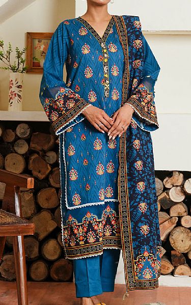 Zellbury Teal Blue Cambric Suit | Pakistani Winter Dresses in USA- Image 1