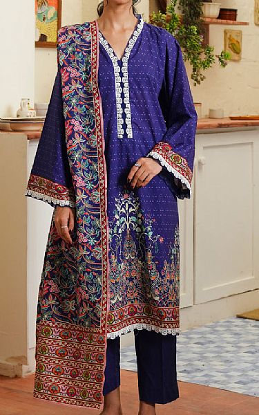 Zellbury Royal Blue Cambric Suit | Pakistani Winter Dresses in USA- Image 1