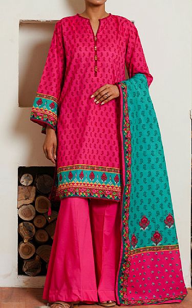 Zellbury Hot Pink Cambric Suit | Pakistani Winter Dresses in USA- Image 1