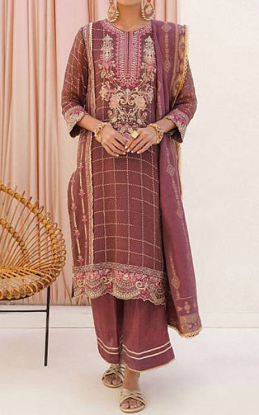 Zellbury Mauve Net Suit | Pakistani Embroidered Chiffon Dresses- Image 1