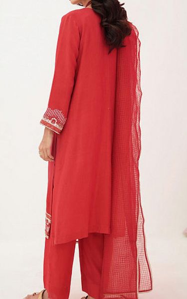 Zellbury Red Raw Silk Suit | Pakistani Embroidered Chiffon Dresses- Image 2