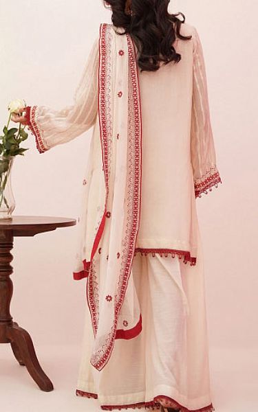 Zellbury Off-white Net Suit | Pakistani Embroidered Chiffon Dresses- Image 2