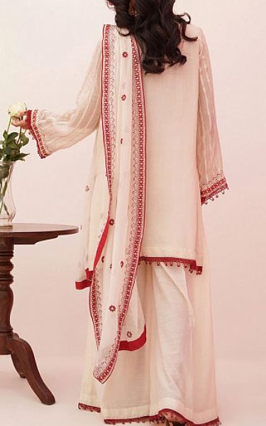 Zellbury Off-white Net Suit | Pakistani Embroidered Chiffon Dresses USA- Image 2