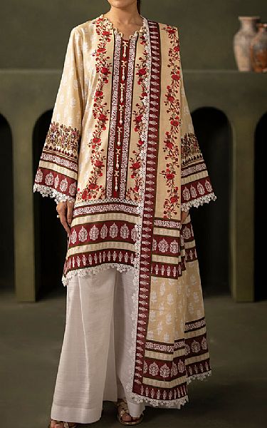 Zellbury Ivory/Maroon Khaddar Suit (2 Pcs) | Pakistani Winter Dresses in USA- Image 1