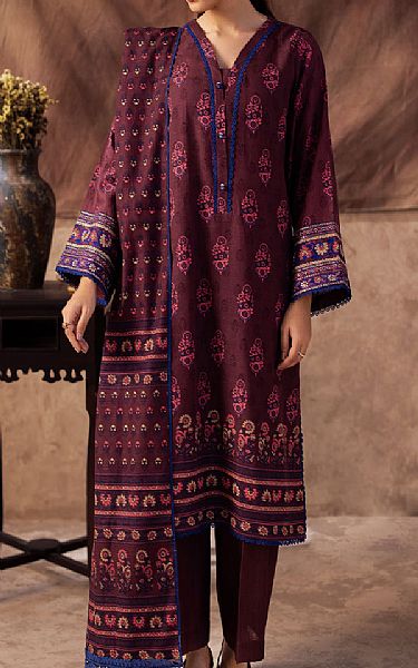 Zellbury Wine Red Khaddar Suit (2 Pcs) | Pakistani Winter Dresses in USA- Image 1
