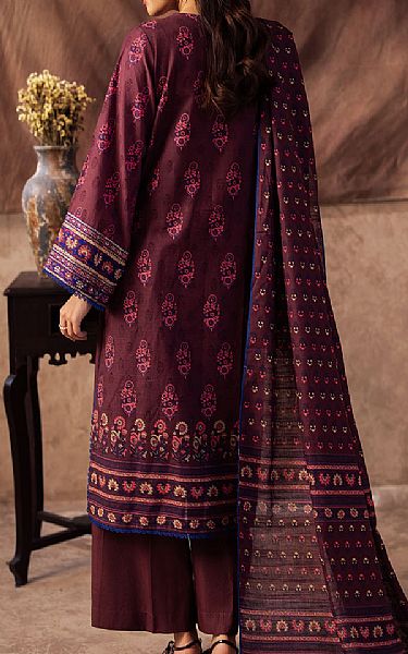Zellbury Wine Red Khaddar Suit (2 Pcs) | Pakistani Winter Dresses in USA- Image 2
