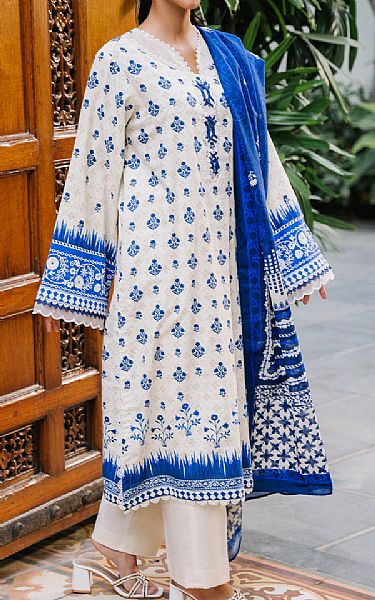 Zellbury White/Blue Khaddar Suit (2 Pcs) | Pakistani Winter Dresses in USA- Image 1