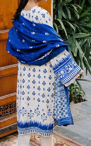 Zellbury White/Blue Khaddar Suit (2 Pcs) | Pakistani Winter Dresses in USA- Image 2