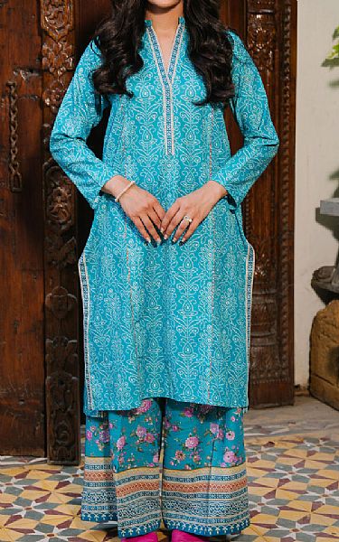 Zellbury Dark Turquoise Khaddar Suit (2 Pcs) | Pakistani Winter Dresses in USA- Image 1
