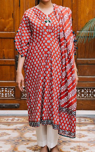 Zellbury Auburn Red Khaddar Suit (2 Pcs) | Pakistani Winter Dresses in USA- Image 1