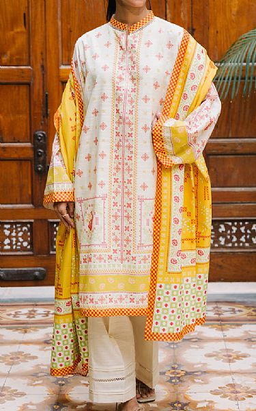 Zellbury Off-white/Yellow Khaddar Suit (2 Pcs) | Pakistani Winter Dresses in USA- Image 1