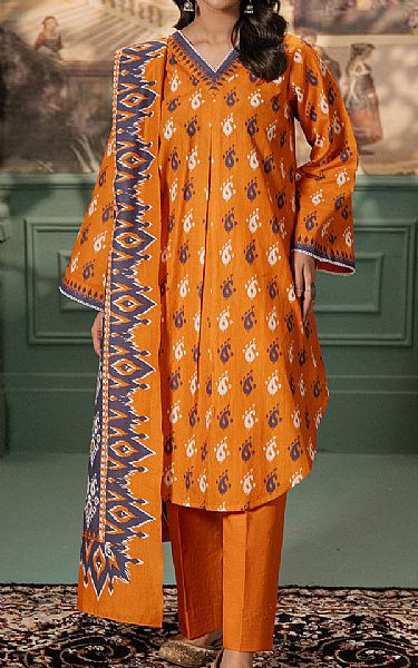 Zellbury Bright Orange Khaddar Suit (2 Pcs) | Pakistani Winter Dresses in USA- Image 1