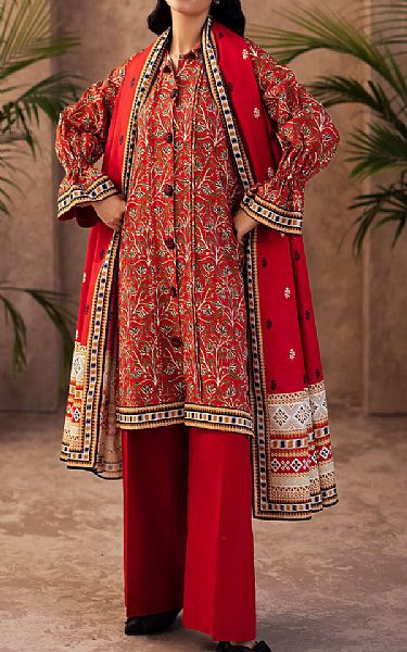 Zellbury Torch Red Khaddar Suit | Pakistani Winter Dresses in USA- Image 1