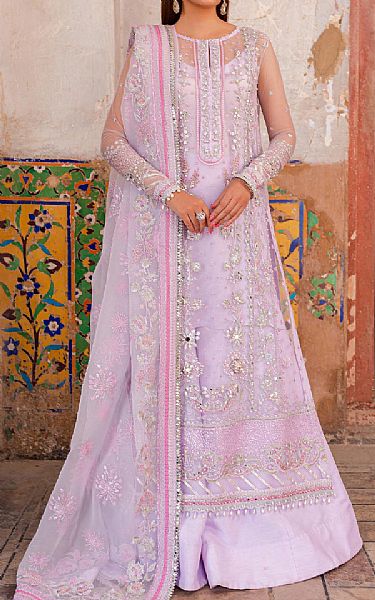 Zoya Fatima Lilac Net Suit | Pakistani Embroidered Chiffon Dresses- Image 1