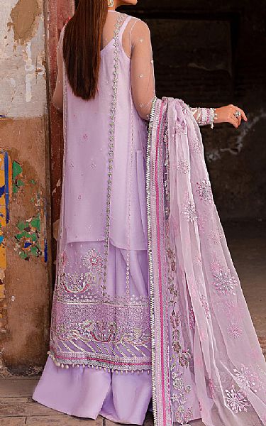 Zoya Fatima Lilac Net Suit | Pakistani Embroidered Chiffon Dresses- Image 2