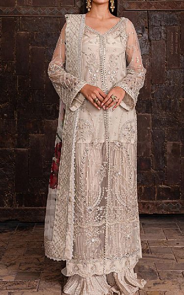Zoya Fatima Off-white Net Suit | Pakistani Embroidered Chiffon Dresses- Image 1