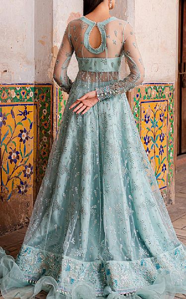 Zoya Fatima Baby Blue Net Suit | Pakistani Embroidered Chiffon Dresses- Image 2
