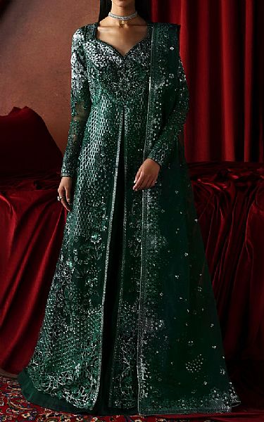 Afrozeh Green Organza Suit | Pakistani Embroidered Chiffon Dresses USA- Image 1