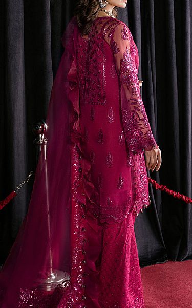 Afrozeh Magenta Organza Suit | Pakistani Embroidered Chiffon Dresses- Image 2