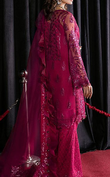 Afrozeh Magenta Organza Suit | Pakistani Embroidered Chiffon Dresses USA- Image 2