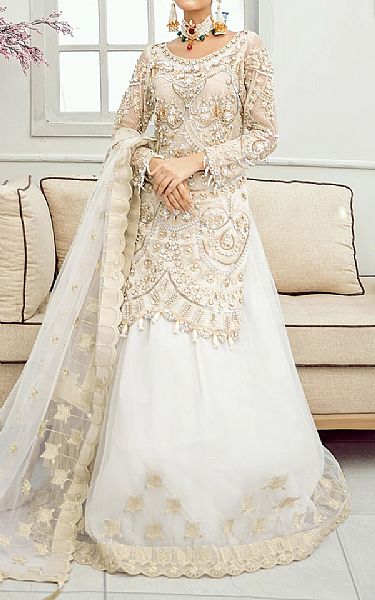 Akbar Aslam White Net Suit | Pakistani Embroidered Chiffon Dresses- Image 1