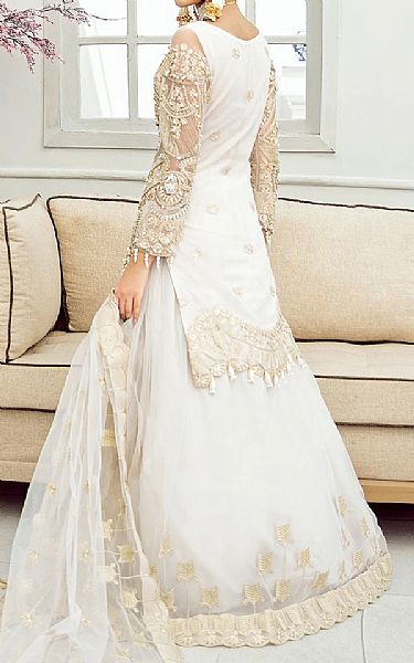 Akbar Aslam White Net Suit | Pakistani Embroidered Chiffon Dresses- Image 2