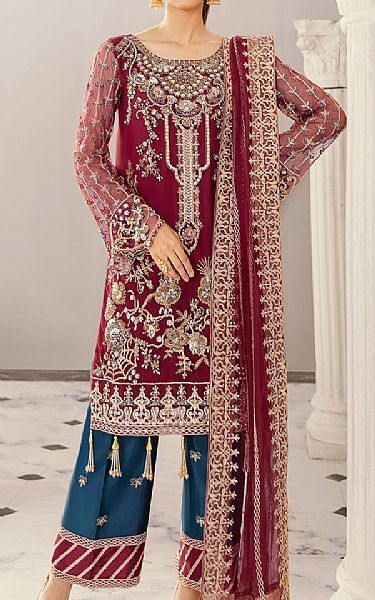 Akbar Aslam Crimson Net Suit | Pakistani Dresses in USA- Image 1