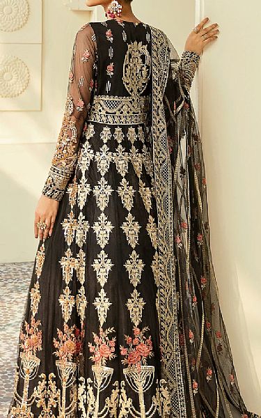 Akbar Aslam Black Net Suit | Pakistani Embroidered Chiffon Dresses- Image 2