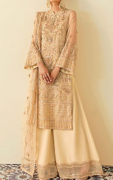Akbar Aslam Fawn Organza Suit | Pakistani Dresses in USA- Image 1