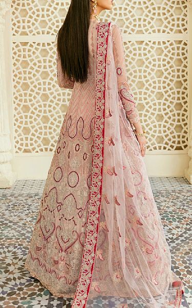 Akbar Aslam Tea Pink Net Suit | Pakistani Embroidered Chiffon Dresses- Image 2