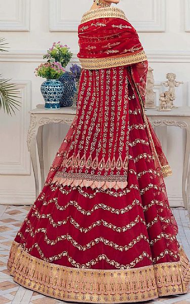 Akbar Aslam Crimson Net Suit | Pakistani Embroidered Chiffon Dresses- Image 2
