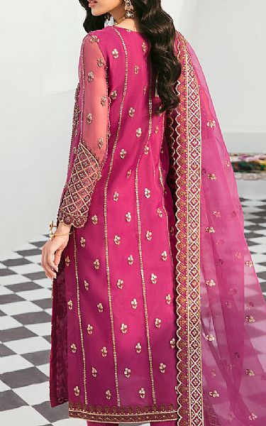 Akbar Aslam Hot Pink Organza Suit | Pakistani Embroidered Chiffon Dresses- Image 2