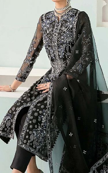 Akbar Aslam Black Organza Suit | Pakistani Embroidered Chiffon Dresses-Image 2