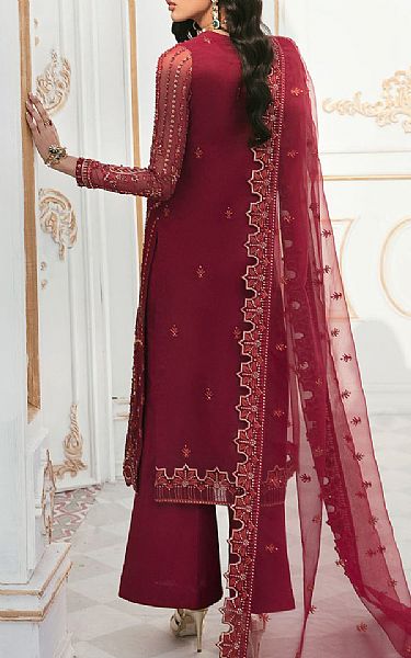 Akbar Aslam Scarlet Organza Suit | Pakistani Embroidered Chiffon Dresses- Image 2