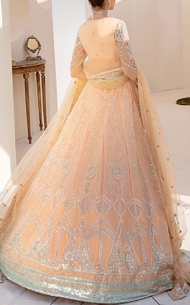 Akbar Aslam Peach Organza Suit | Pakistani Embroidered Chiffon Dresses- Image 2