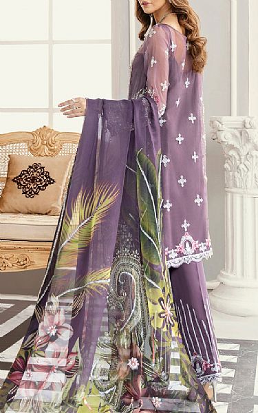 Akbar Aslam Royal Purple Organza Suit | Pakistani Embroidered Chiffon Dresses- Image 2