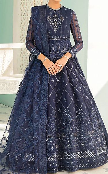 Navy Blue Net Suit | Akbar Aslam Pakistani Chiffon Dresses