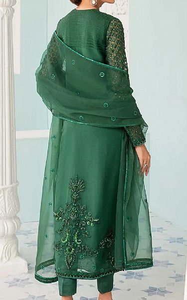 Akbar Aslam Green Organza Suit | Pakistani Embroidered Chiffon Dresses- Image 2