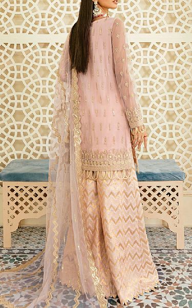Akbar Aslam Peach/Ivory Net Suit | Pakistani Embroidered Chiffon Dresses- Image 2