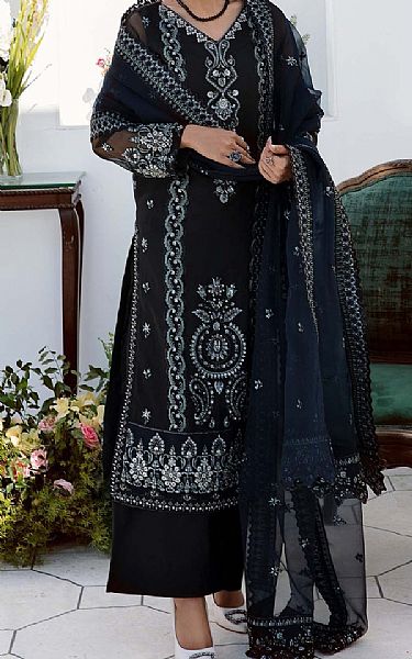 Akbar Aslam Black Organza Suit | Pakistani Embroidered Chiffon Dresses- Image 1